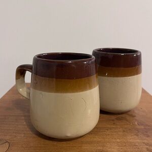 Vintage Mugs Stoneware Brown Glazed Pottery Set Of Two